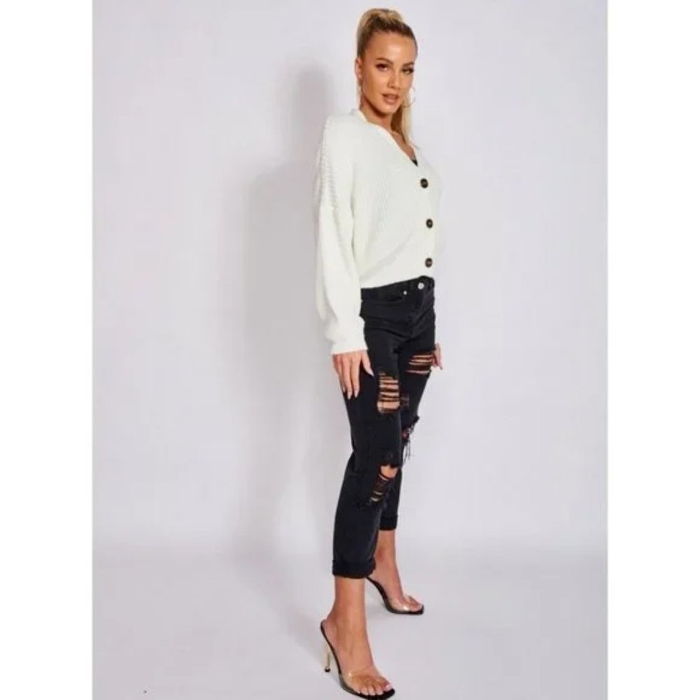 Knitted Long Sleeve V-Neck Loose Fit Cardigan Sweater - Picture 9 of 14